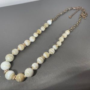 LOFT Marble Swirls White Green Glass Bead Necklace